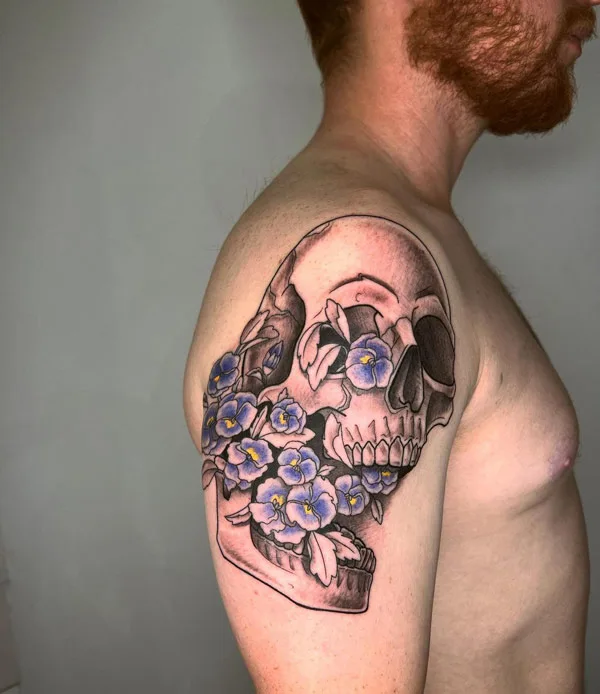 February Birth Flower and Skull Tattoo