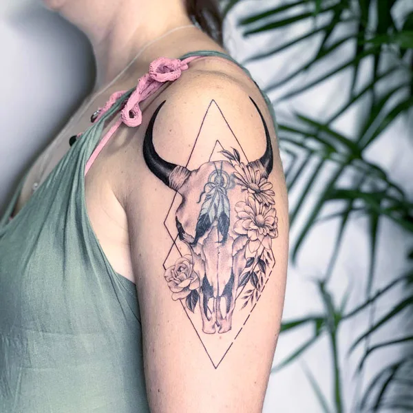 Geometric Bull Skull Tattoo