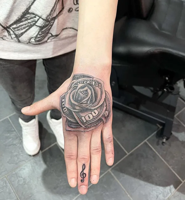 Money Rose Hand Tattoo 1