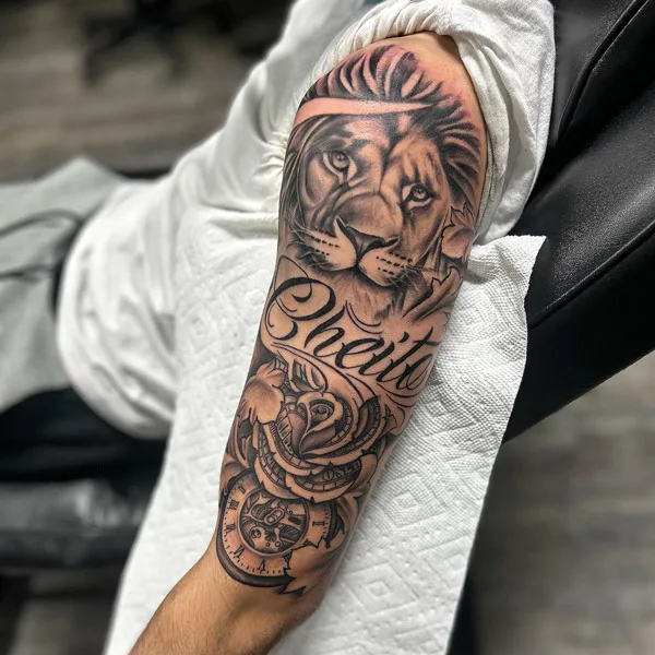Money Rose and Lion Tattoo