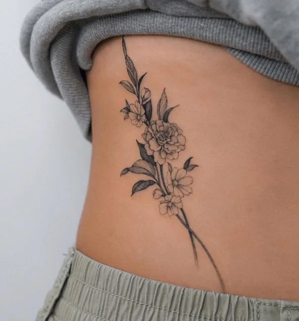 October Birth Flower Ribs Tattoo