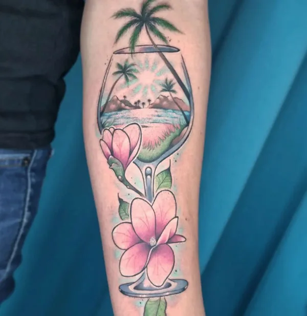 Palm Tree Floral Tattoo