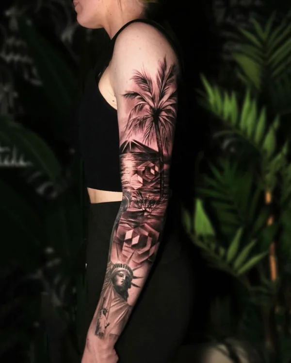 Palm Tree Sleeve Tattoo