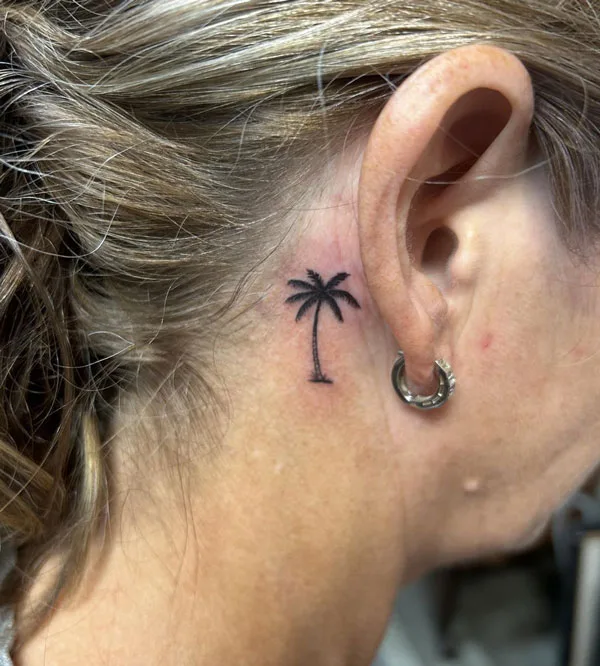 Palm Tree Tattoo Behind the Ear