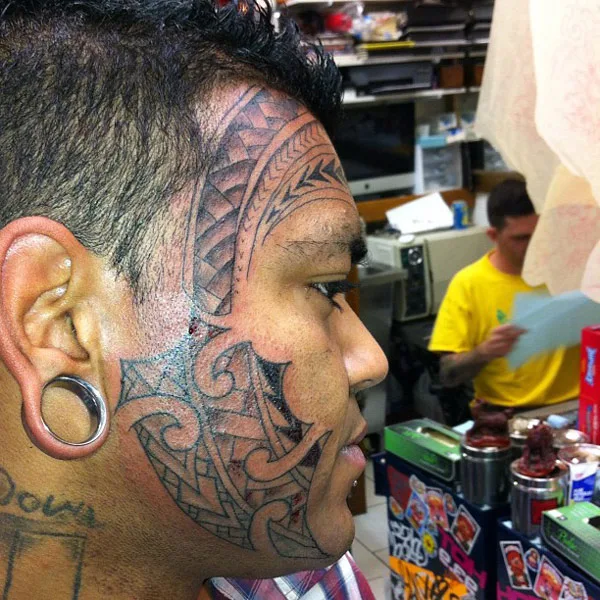 Polynesian Face Tattoo
