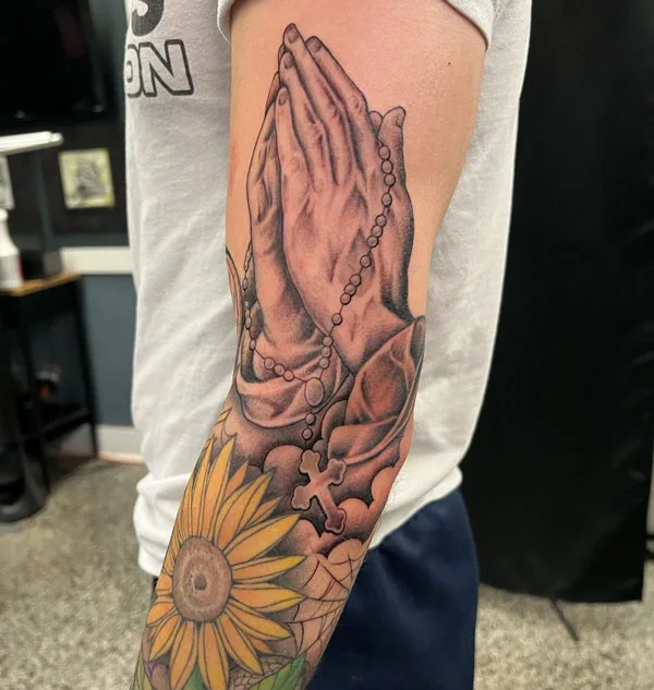 Praying Hands Rosary Tattoo 1