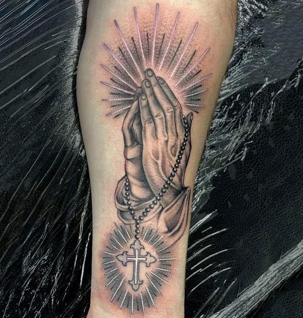 Praying Hands Rosary Tattoo 3