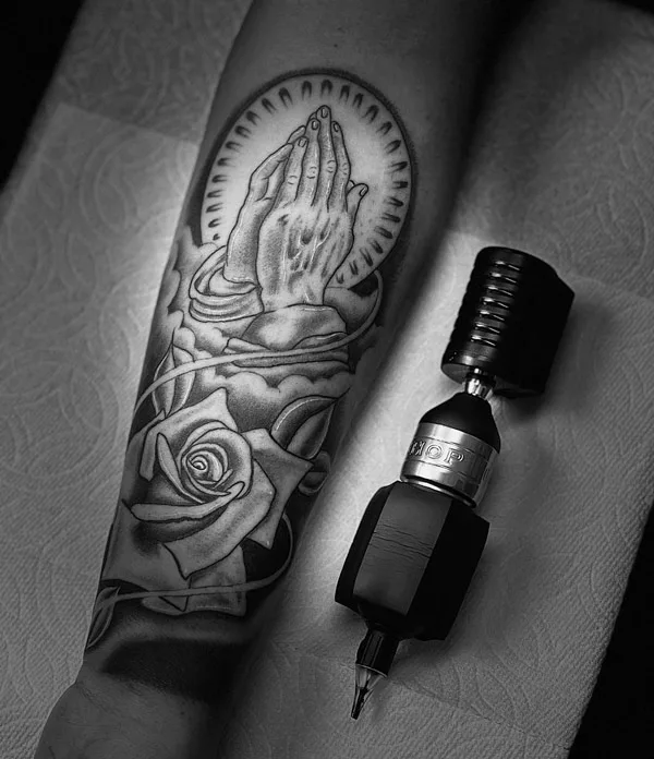 Praying Hands Rose Tattoo 1