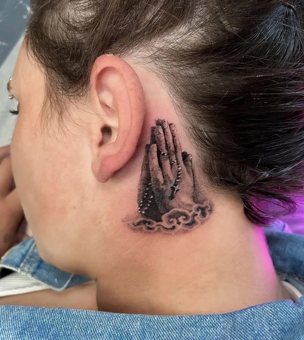 Praying Hands Tattoo Behind the Ear 2