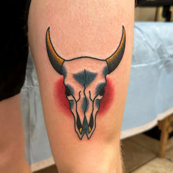 Traditional Bull Skull Tattoo 1