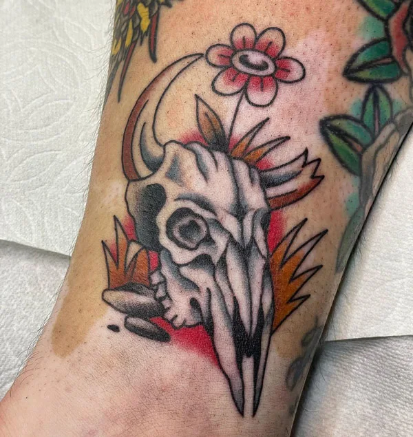 Traditional Bull Skull Tattoo 2