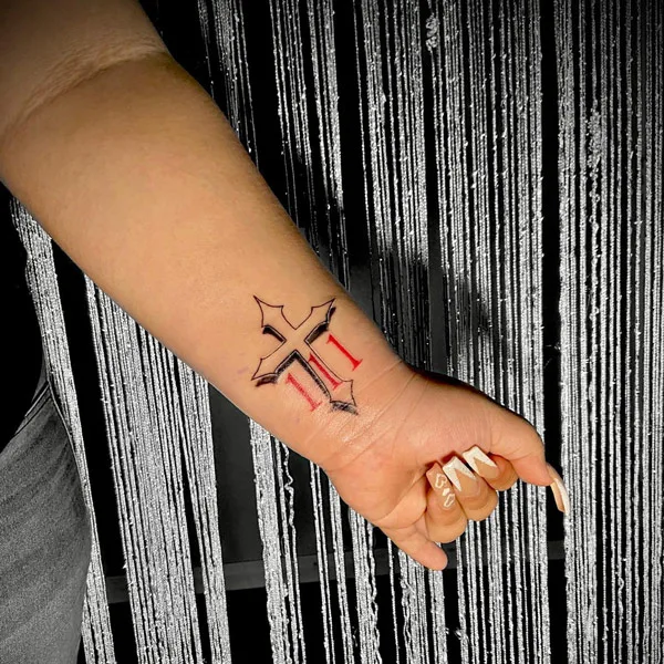 111 Cross Tattoo on Wrist