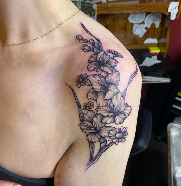 August Birth Flower Shoulder Tattoo