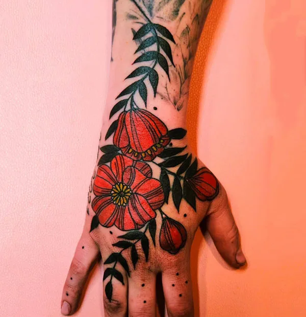 August Birth Flower Tattoo on Hand