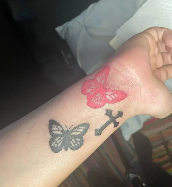 Butterfly Cross Tattoo on Wrist
