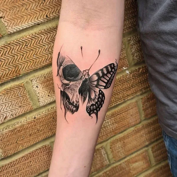 Butterfly Skull Forearm Tattoo