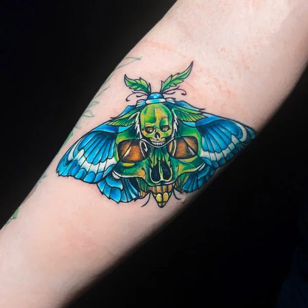 Colorful Butterfly Skull Tattoo