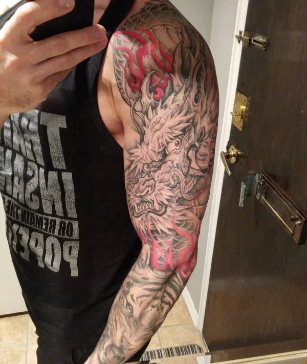 Dragon and Tiger Sleeve Tattoo