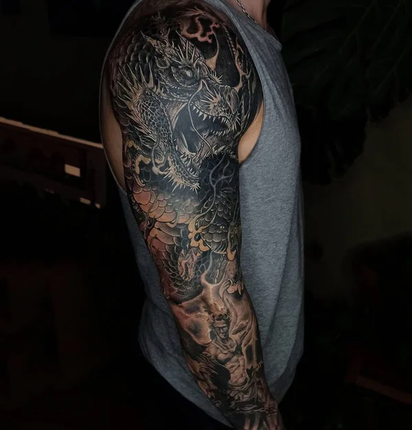 Dragon and Warrior Sleeve Tattoo