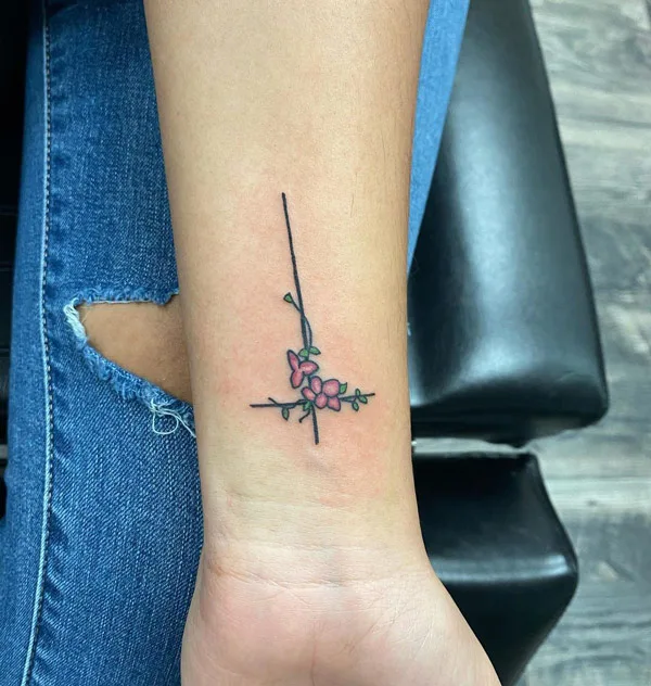 Floral Cross Tattoo on Wrist