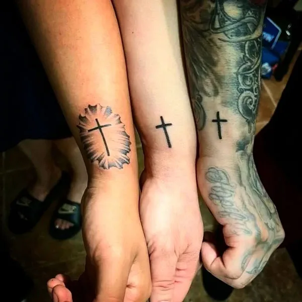 Matching Cross Tattoo on Wrist