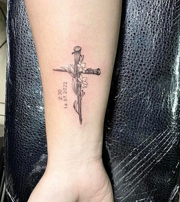 Nail Cross Tattoo on Wrist