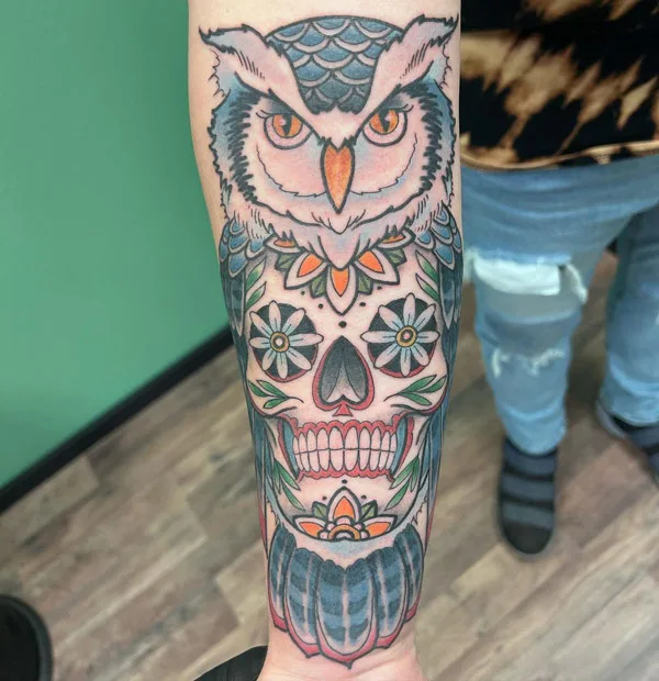 Owl Sugar Skull Tattoo 2