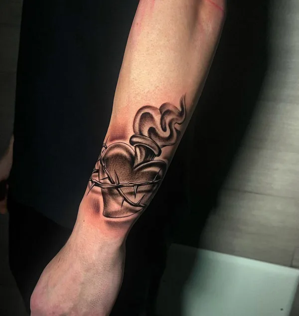 Realistic Sacred Heart Tattoo