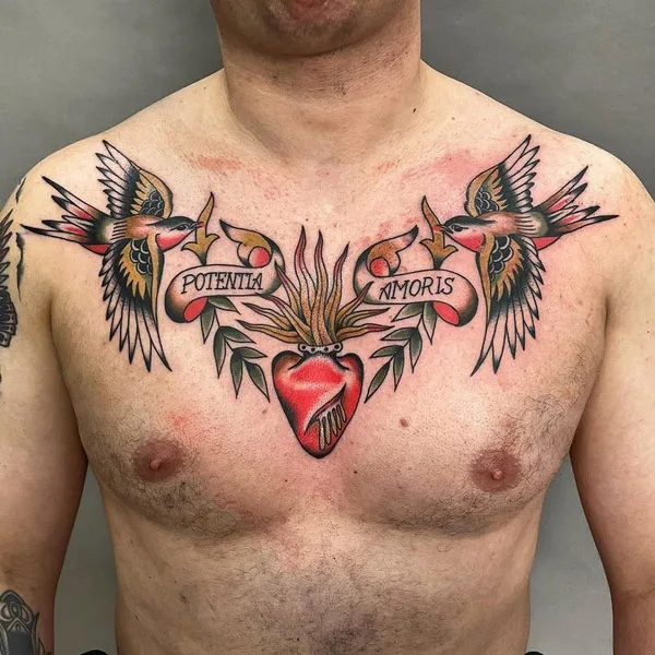 Sacred Heart Chest Tattoo 3