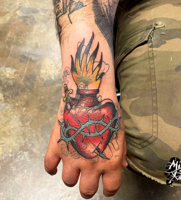 Sacred Heart Hand Tattoo 1
