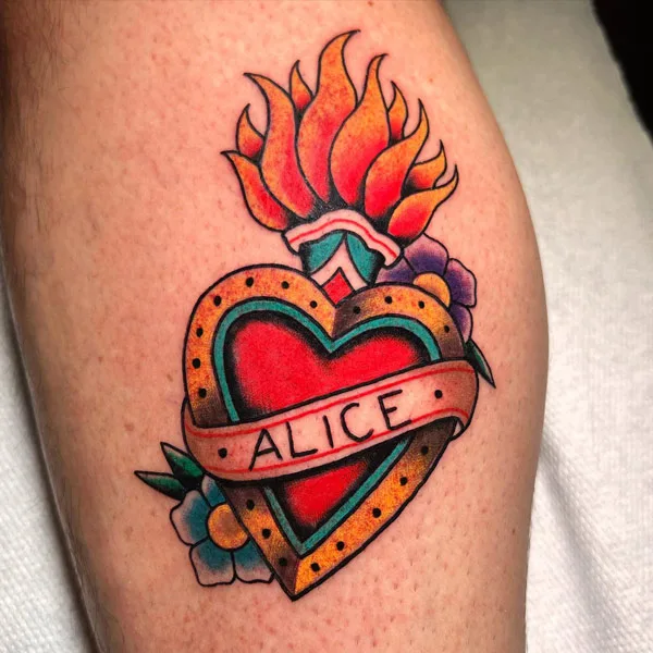 Sacred Heart Name Tattoo