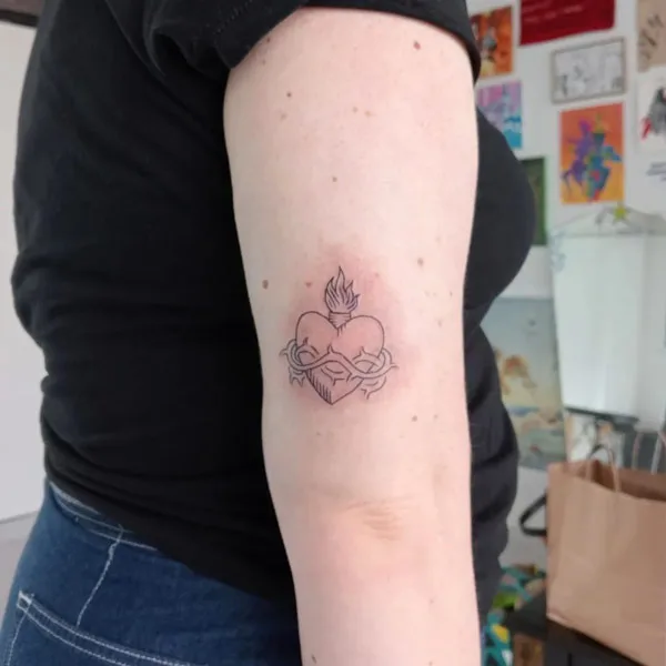 Sacred Heart Outline Tattoo