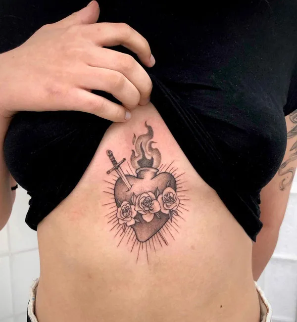 Sacred Heart Sternum Tattoo