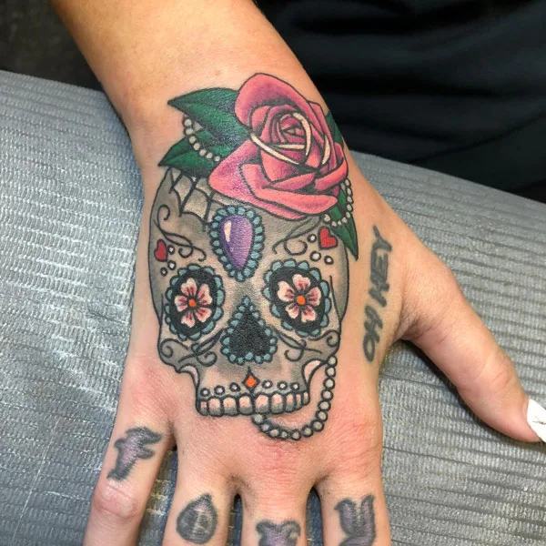 Sugar Skull Hand Tattoo 2