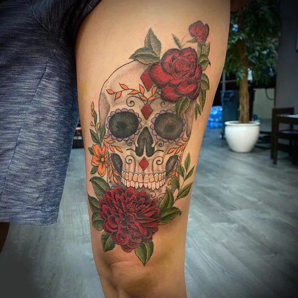 Sugar Skull Tattoo with Flower 2