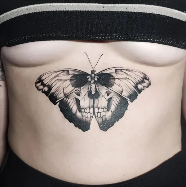 Under Boob Butterfly Skull Tattoo