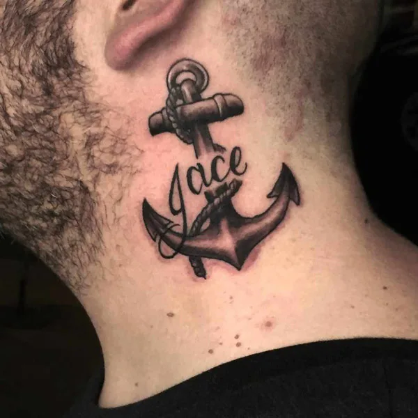 Anchor Neck Tattoo with Name