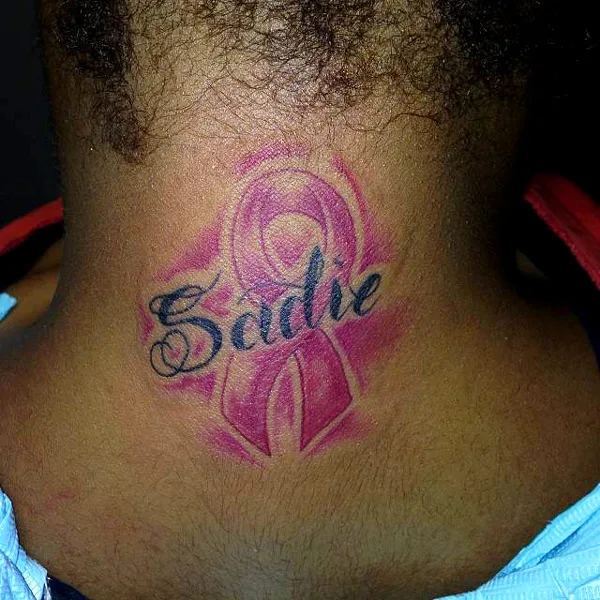 Breast Cancer Neck Tattoo with Name