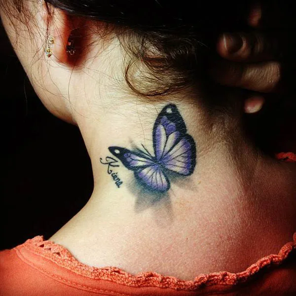 Butterfly Neck Tattoo with Name