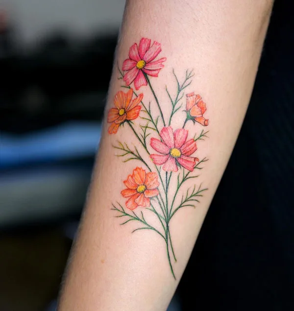 Cosmos Flower Forearm Tattoo