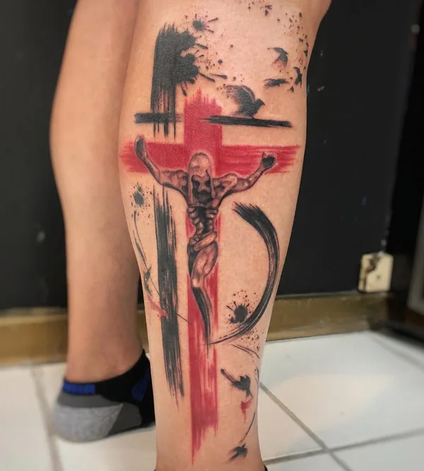 Cross Calf Tattoo 2