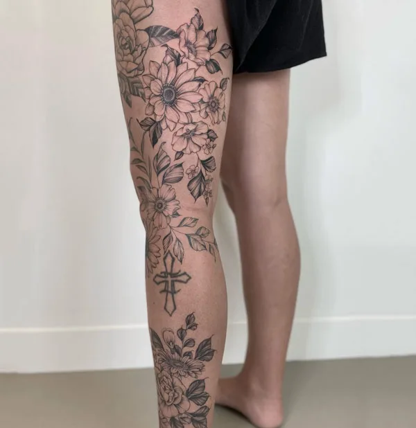 Floral Leg Sleeve Tattoo