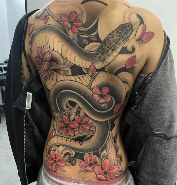 Japanese Snake Back Tattoo