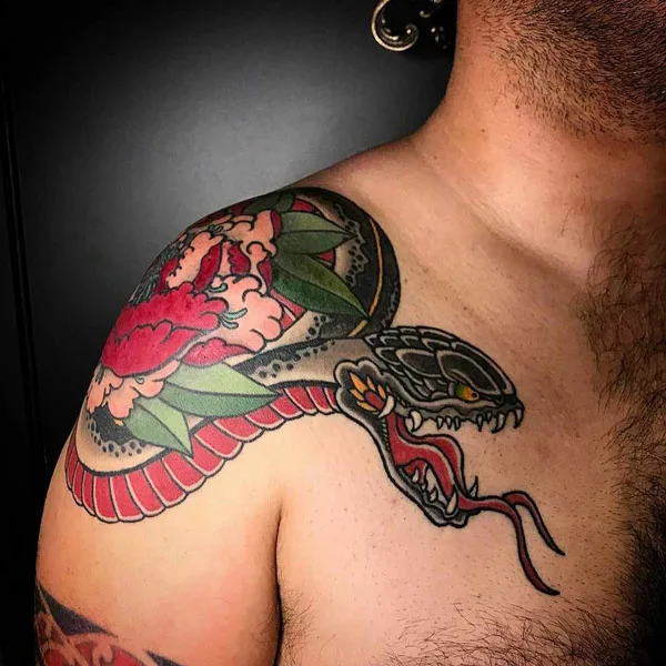 Japanese Snake Shoulder Tattoo