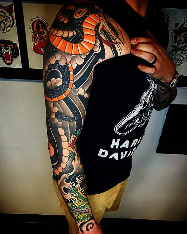 Japanese Snake Sleeve Tattoo