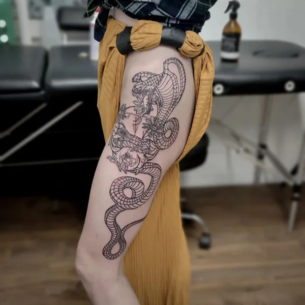 Japanese Snake Thigh Tattoo 1
