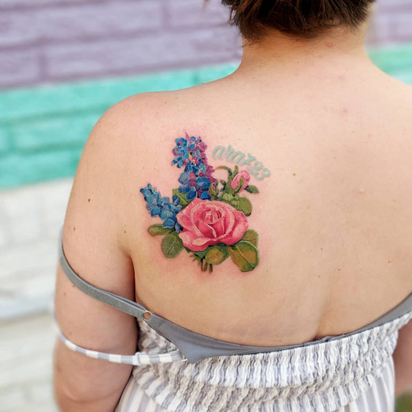 Larkspur and Rose Tattoo