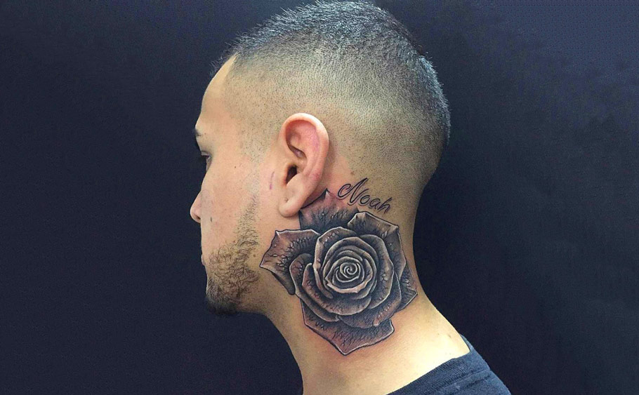 Neck tattoo with names