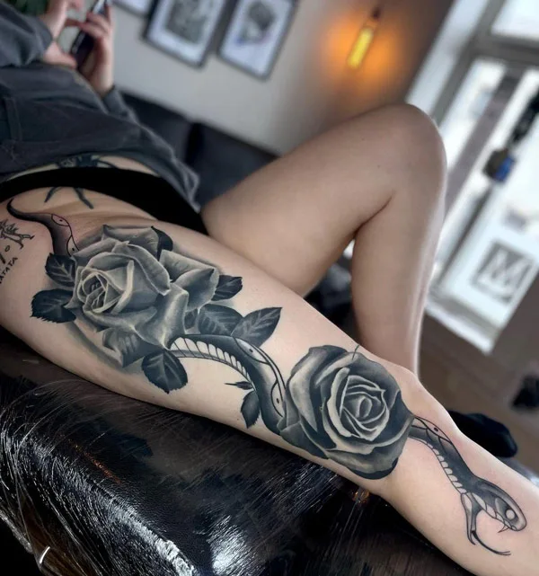 Rose Leg Sleeve Tattoo