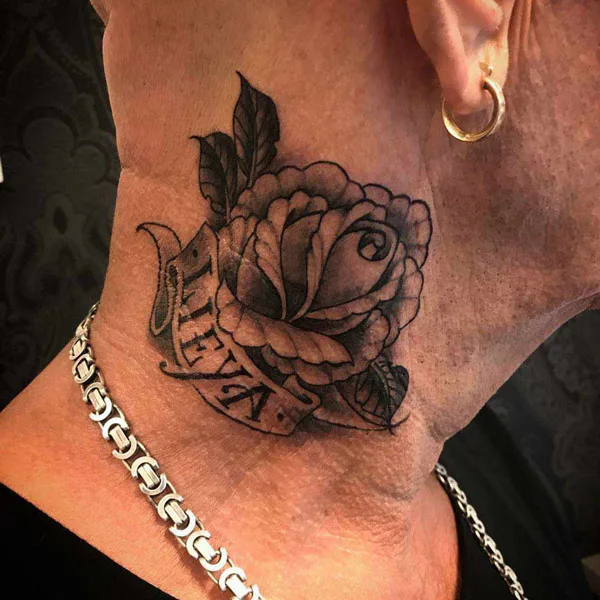 Rose Neck Tattoo with Name 1